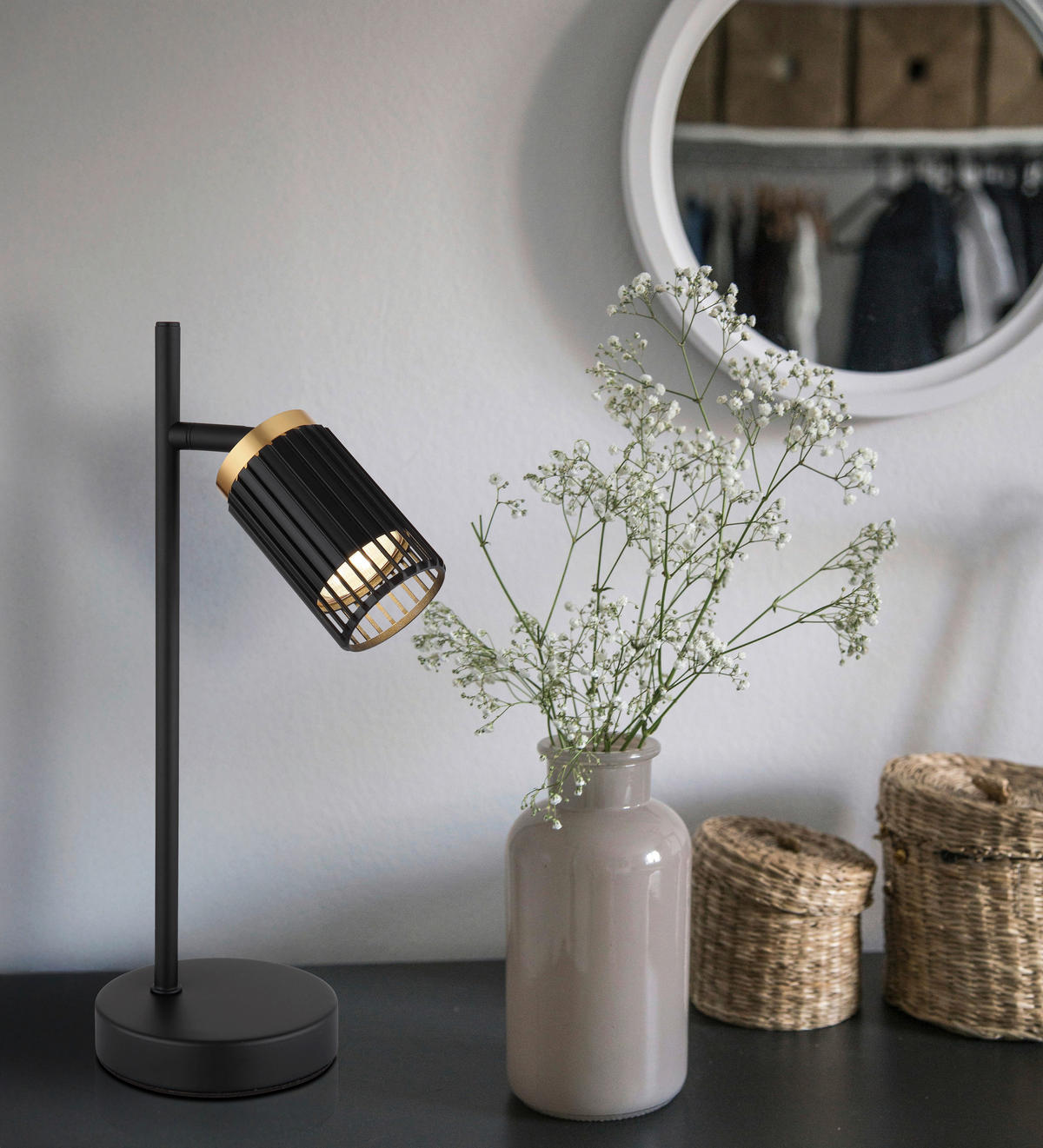 STOLNÍ LAMPA, GU10, 16,5/12/35 cm - černá/barvy zlata, Design, kov/plast (16,5/12/35cm) - Globo