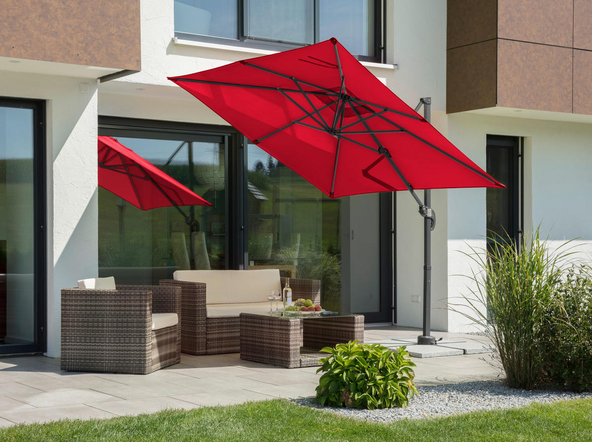 BOČNÍ SLUNEČNÍK 300/239/230 cm - antracitová/červená, Basics, kov/textil (300/239/230cm)