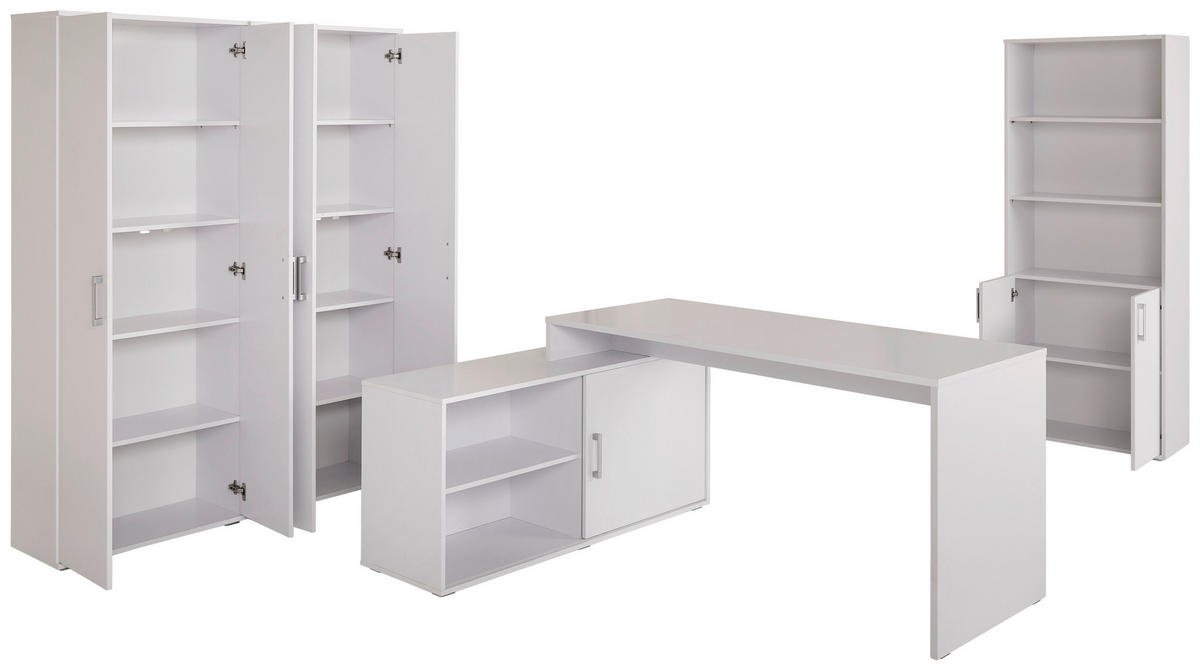 BÜRO abschließbar Silberfarben, Weiß - Silberfarben/Weiß, KONVENTIONELL, Holzwerkstoff/Kunststoff - Carryhome
