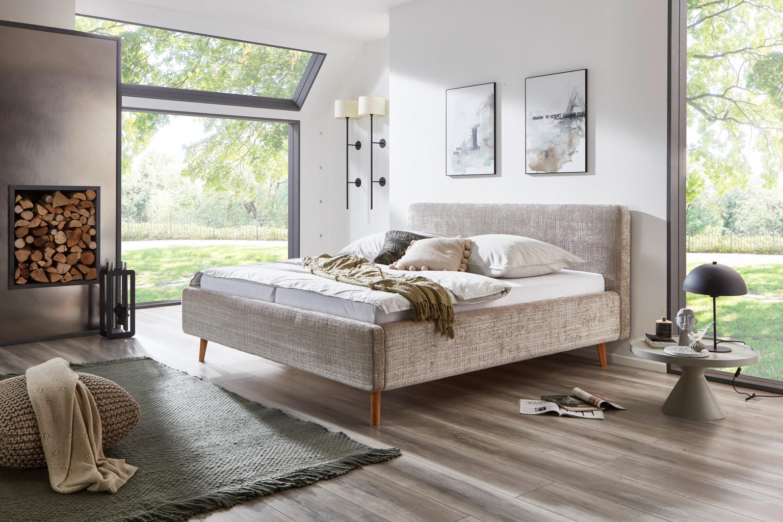 POLSTERBETT 160/200 cm in Beige - Einrichtungsbeispiel