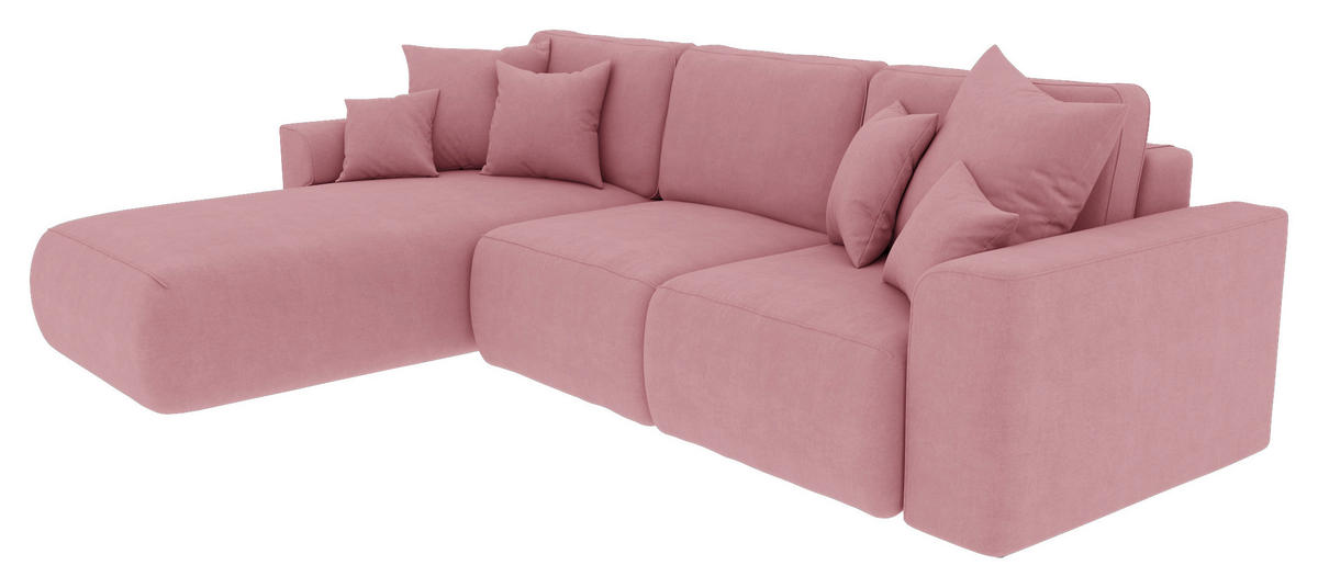 ECKSOFA in Velours Rosa  195/293 cm  - Chromfarben/Rosa, KONVENTIONELL, Kunststoff/Textil (195/293cm) - Carryhome
