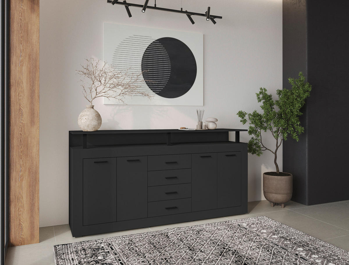 KOMODA, antracit  - črna/antracit, Basics, umetna masa/leseni material (195/88/38cm) - Xora