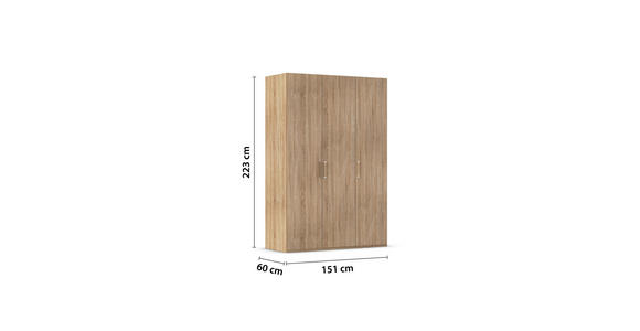 DREHTÜRENSCHRANK 151/223/60 cm 3-türig Sonoma Eiche - Silberfarben/Sonoma Eiche, Design, Holzwerkstoff/Kunststoff (151/223/60cm) - Novel