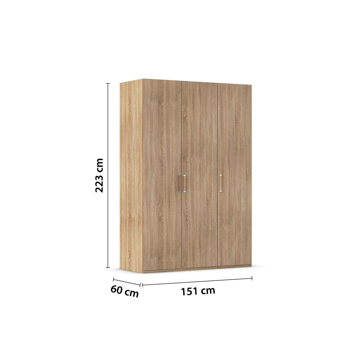 DREHTÜRENSCHRANK 151/223/60 cm 3-türig Sonoma Eiche  - Silberfarben/Sonoma Eiche, Design, Holzwerkstoff/Kunststoff (151/223/60cm) - Novel
