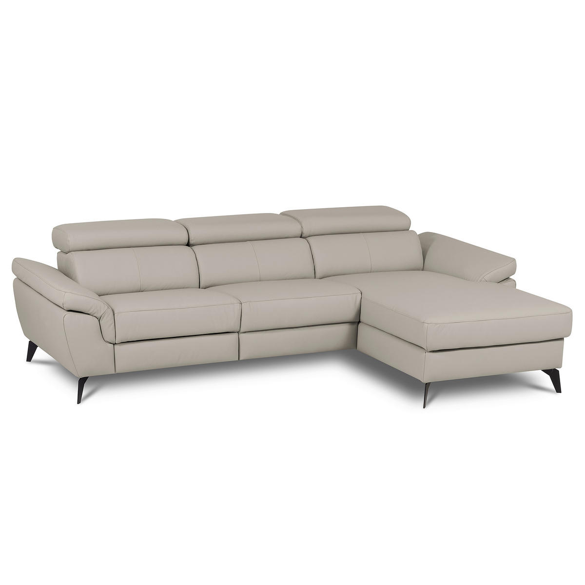 ECKSOFA Platinfarben Echtleder Lederlook Bettkasten, Schlaffunktion, Rücken echt, Armteilverstellung, Kopfteilverstellung  - Platinfarben/Schwarz, Design, Leder/Textil (252/179cm) - Livetastic