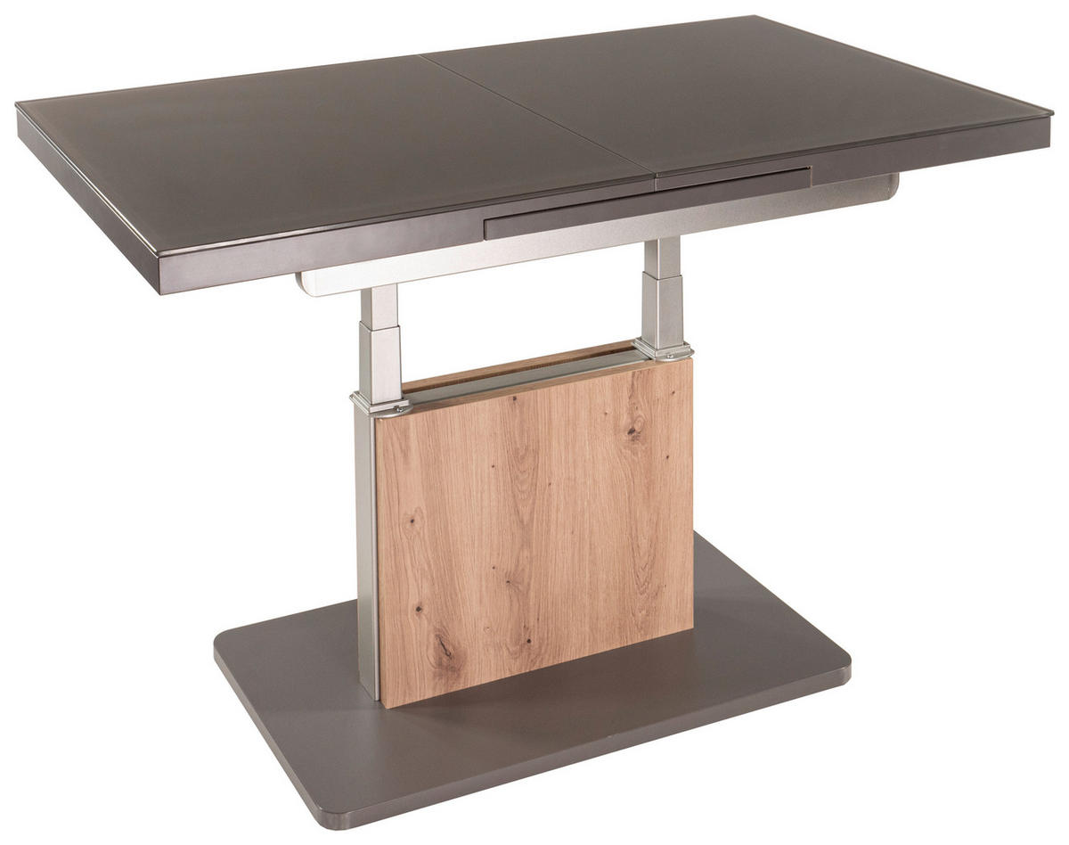COUCHTISCH ESG 110-150/65/55-74 cm rechteckig Eiche Artisan, Silberfarben, Grau  - Silberfarben/Eiche Artisan, Design, Glas/Holzwerkstoff (110-150/65/55-74cm)