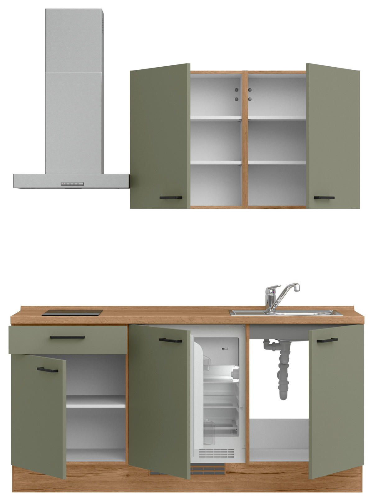 KÜCHENLEERBLOCK Senso 180 cm  in Eichefarben, Olivgrün  - Eichefarben/Schwarz, MODERN, Holzwerkstoff/Metall (180cm) - Nobilia