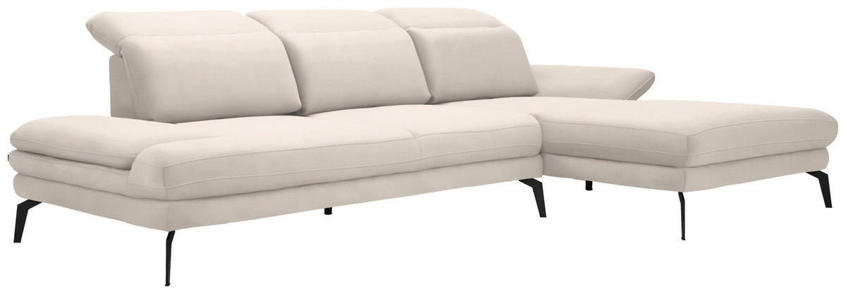 ECKSOFA in Chenille Weiss  - Weiss/Schwarz, Design, Textil/Metall (289/180cm) - Stylife
