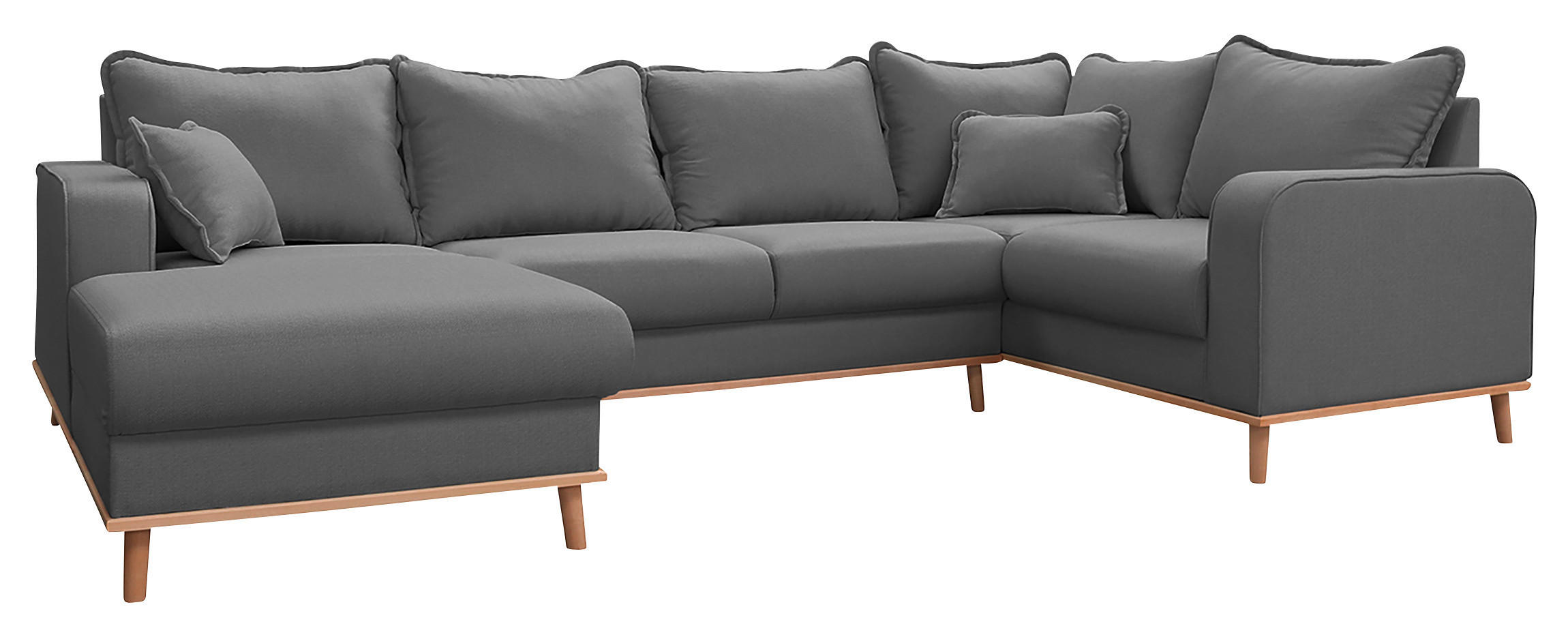 WOHNLANDSCHAFT Grau Textilgeflecht  - Wengefarben/Grau, Design, Holz/Textil (170/296/167cm) - Livetastic
