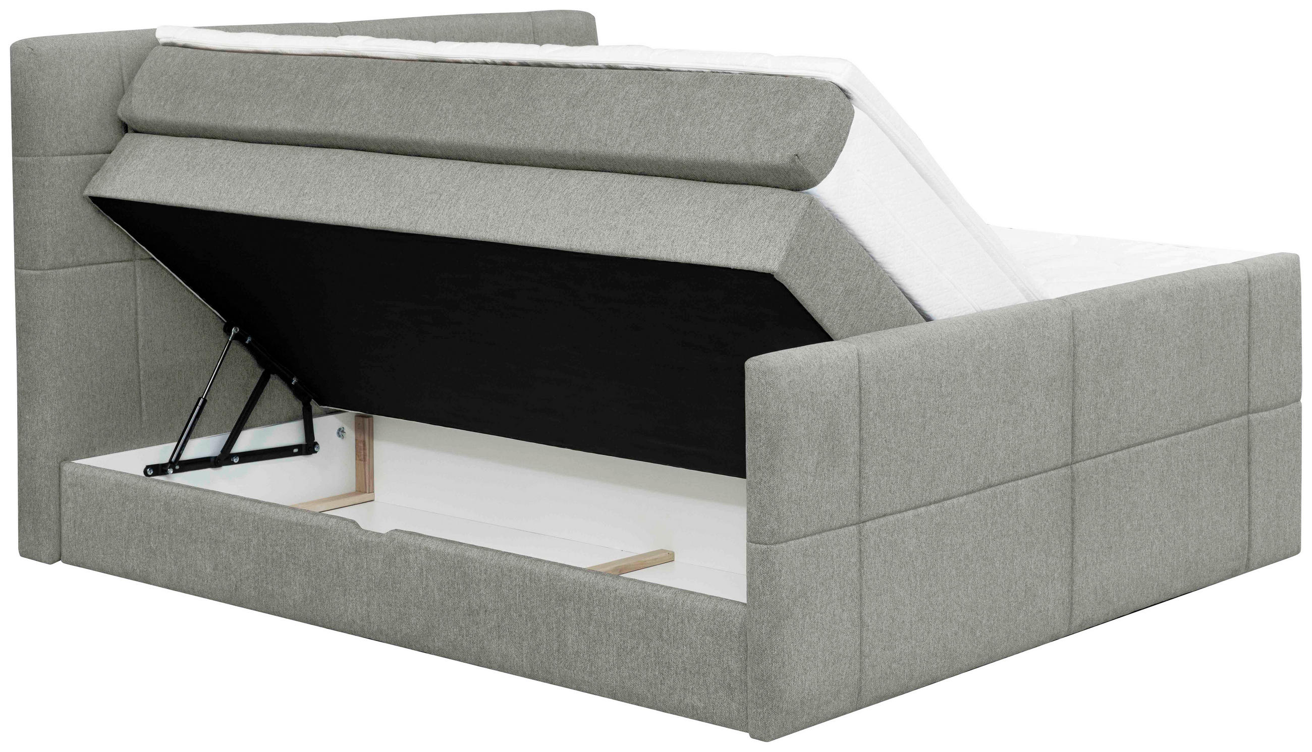 Thumbnail - Carryhome Boxspringbett, Grau, Textil, H2 + H3, 7-Zonen, Höhe ca. 18 cm, 160x200 cm, Topper durchgehend, Wendematratze m...