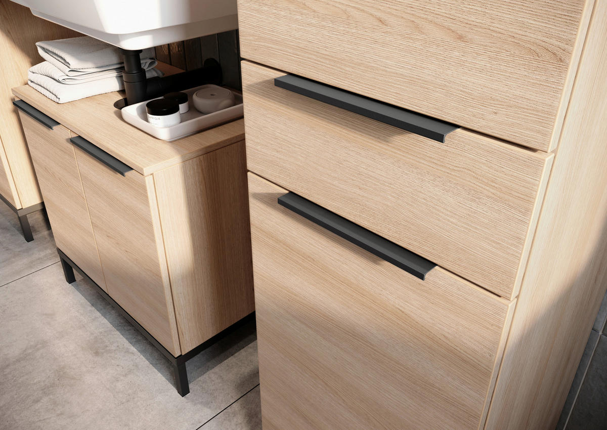 HOCHSCHRANK 38/190/38 cm  - Eichefarben/Schwarz, Modern, Holzwerkstoff/Metall (38/190/38cm) - Xora