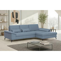ECKSOFA COSTELLO E Graublau Echtleder Nierenkissen, Armteilverstellung, Sitztiefenverstellung  - Graublau/Schwarz, Basics, Leder/Textil (301/176cm) - Sit & More