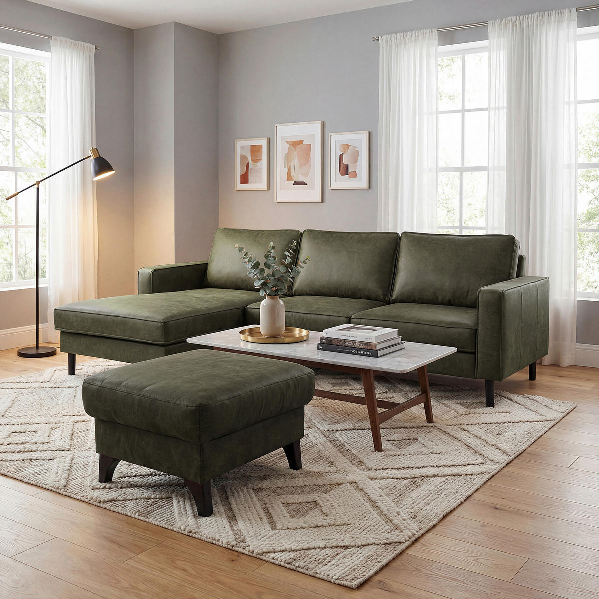 ECKSOFA Grün Echtleder Lederlook Bettkasten, Schlaffunktion, Rücken echt  - Schwarz/Grün, Design, Leder/Textil (166/238cm) - Livetastic