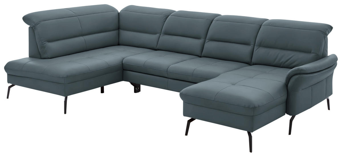 WOHNLANDSCHAFT in Echtleder Blaugrau  - Blaugrau/Schwarz, Design, Leder/Metall (206/336/181cm) - Beldomo Speed