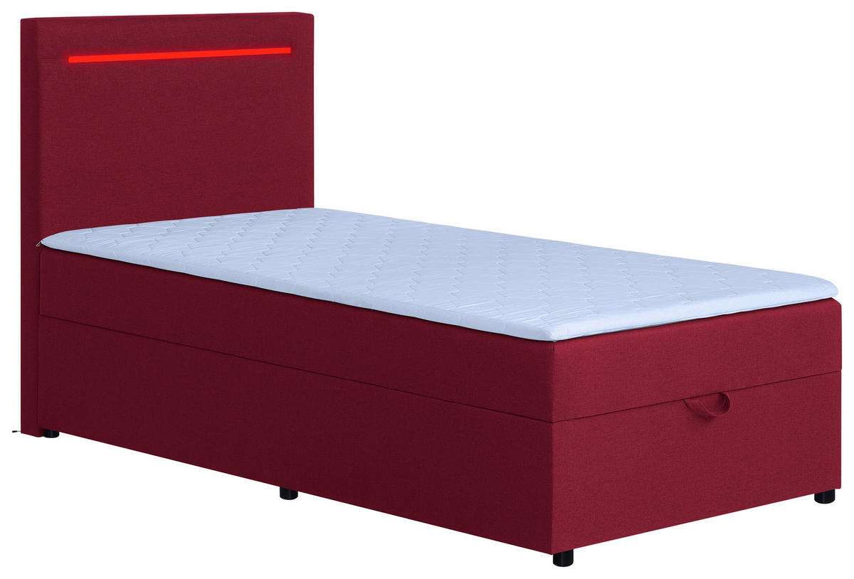 BOXBETT 100/200 cm,  in Rot, Bettkasten, Topper, Kopfteilbeleuchtung,  - Rot/Schwarz, MODERN, Kunststoff/Textil (100/200cm) - MID.YOU