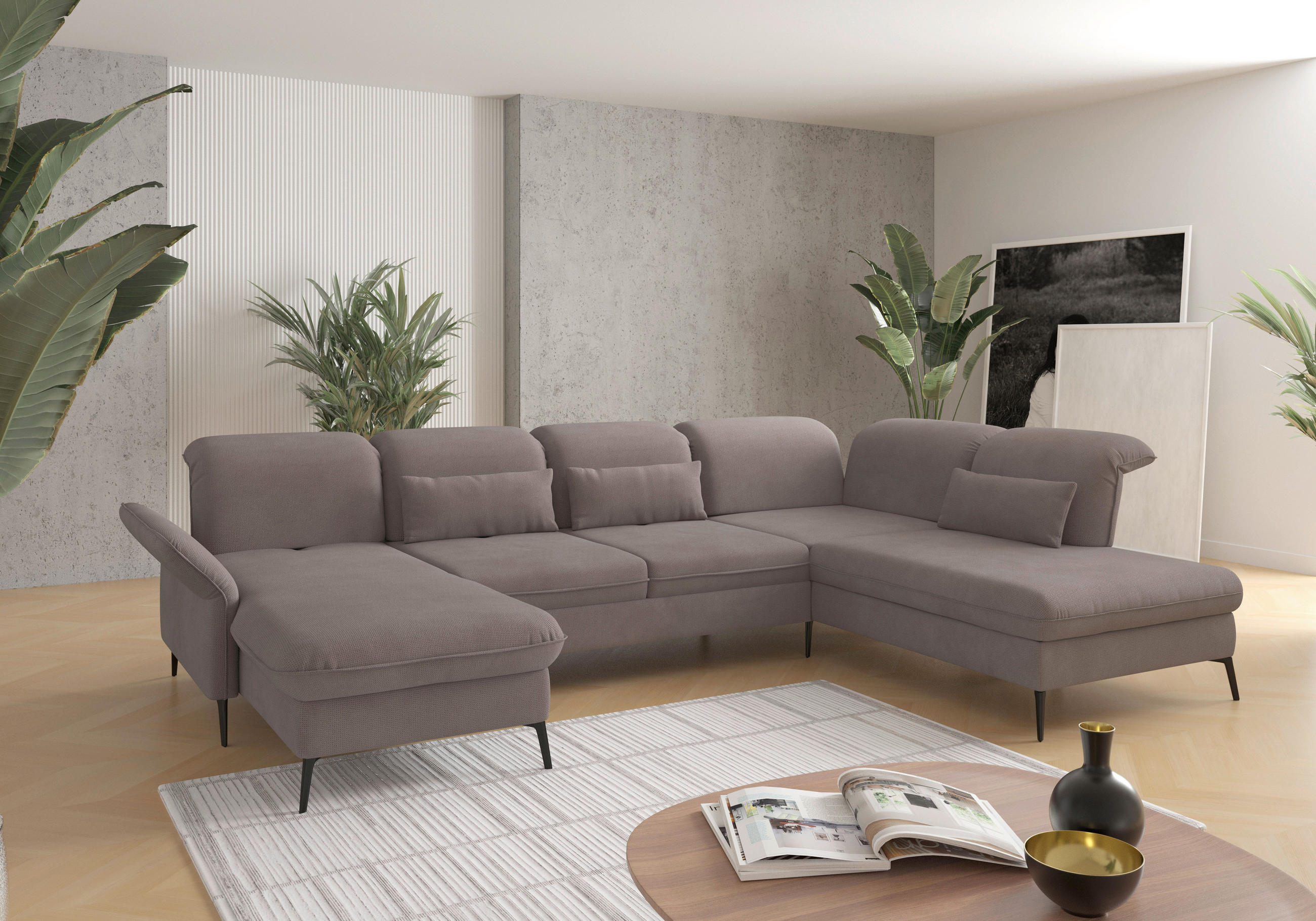 WOHNLANDSCHAFT Taupe Flachgewebe  - Taupe/Schwarz, KONVENTIONELL, Textil/Metall (198/359/231cm) - Sit & More