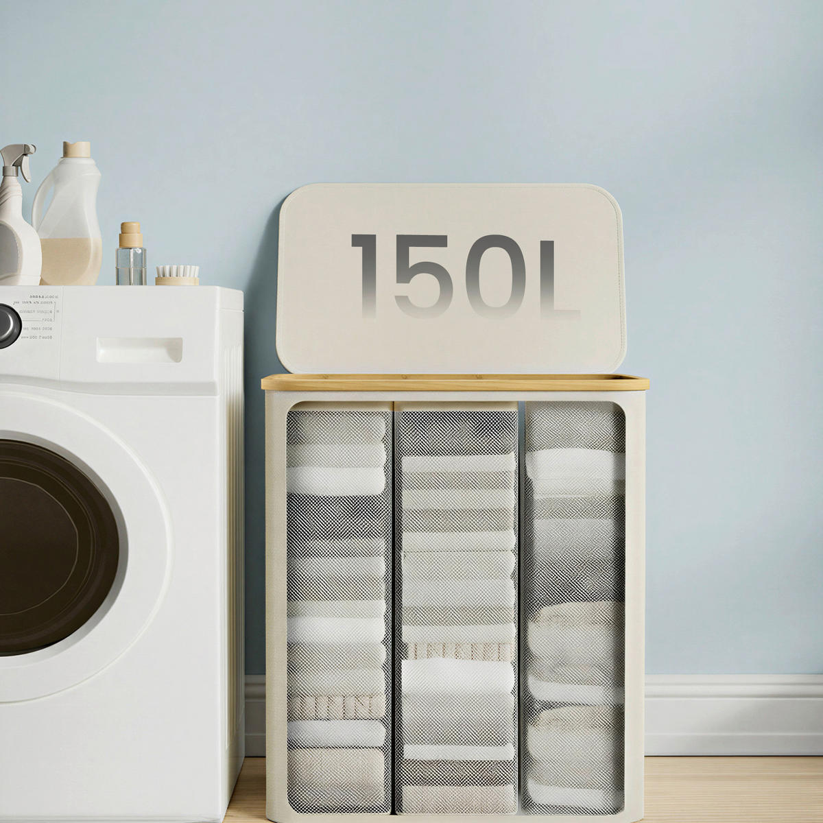 WÄSCHEKORB - Beige/Weiß, Trend, Naturmaterialien/Kunststoff (60/70,5/38,5cm) - Boxxx