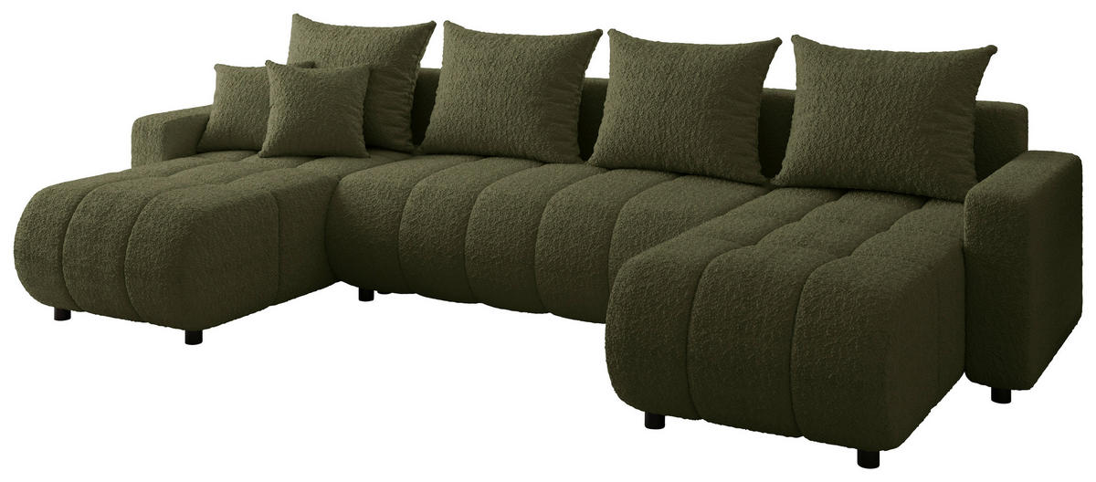 WOHNLANDSCHAFT  in Bouclé Grün  - Schwarz/Grün, MODERN, Kunststoff/Textil (150/312/150cm) - Carryhome