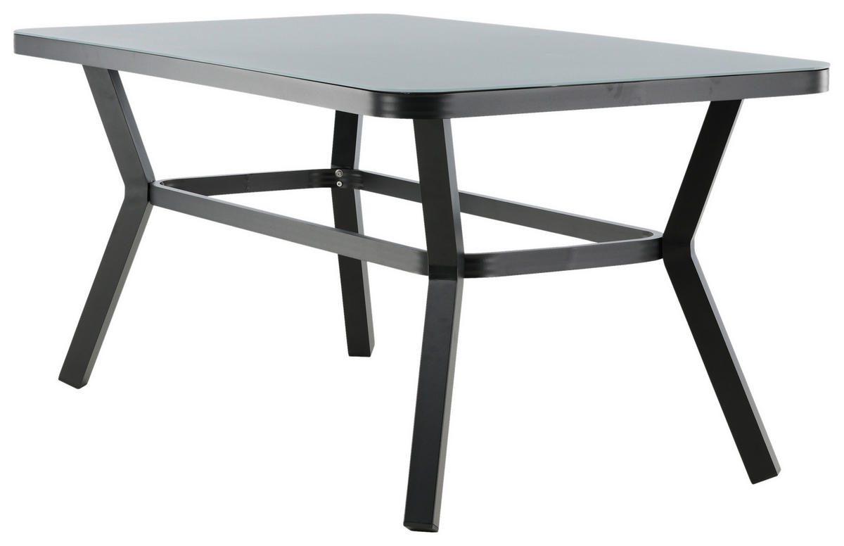 GARTENTISCH 160/90/74 cm Metall, Glas rechteckig  - Schwarz/Grau, KONVENTIONELL, Glas/Metall (160/90/74cm) - Gardenson