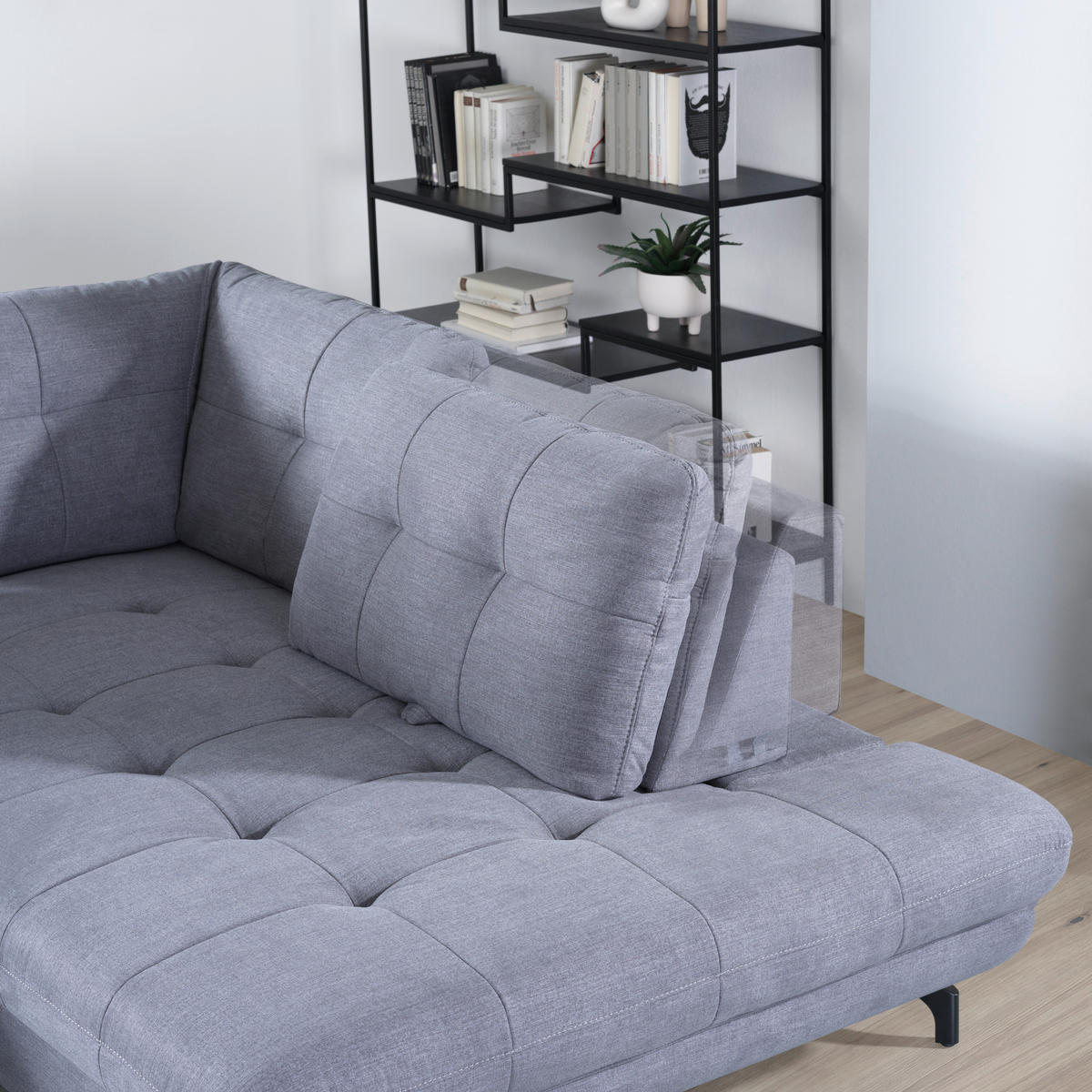ECKSOFA in Flachgewebe, Leinenoptik Dunkelgrau  - Dunkelgrau/Schwarz, Modern, Textil/Metall (247/208cm) - Xora