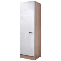 GESCHIRRSCHRANK 50/200/57 cm  in Sonoma Eiche, Weiß Hochglanz  - Edelstahlfarben/Weiß Hochglanz, MODERN, Holzwerkstoff/Metall (50/200/57cm) - FlexWell