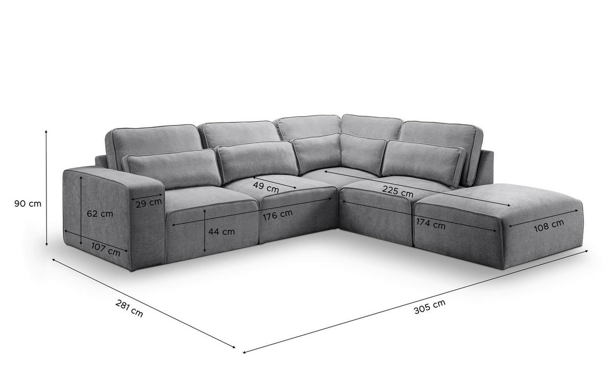 ECKSOFA LUX in Webstoff Grau  305/281 cm  - Beige/Schwarz, Basics, Holz/Kunststoff (305/281cm) - MID.YOU