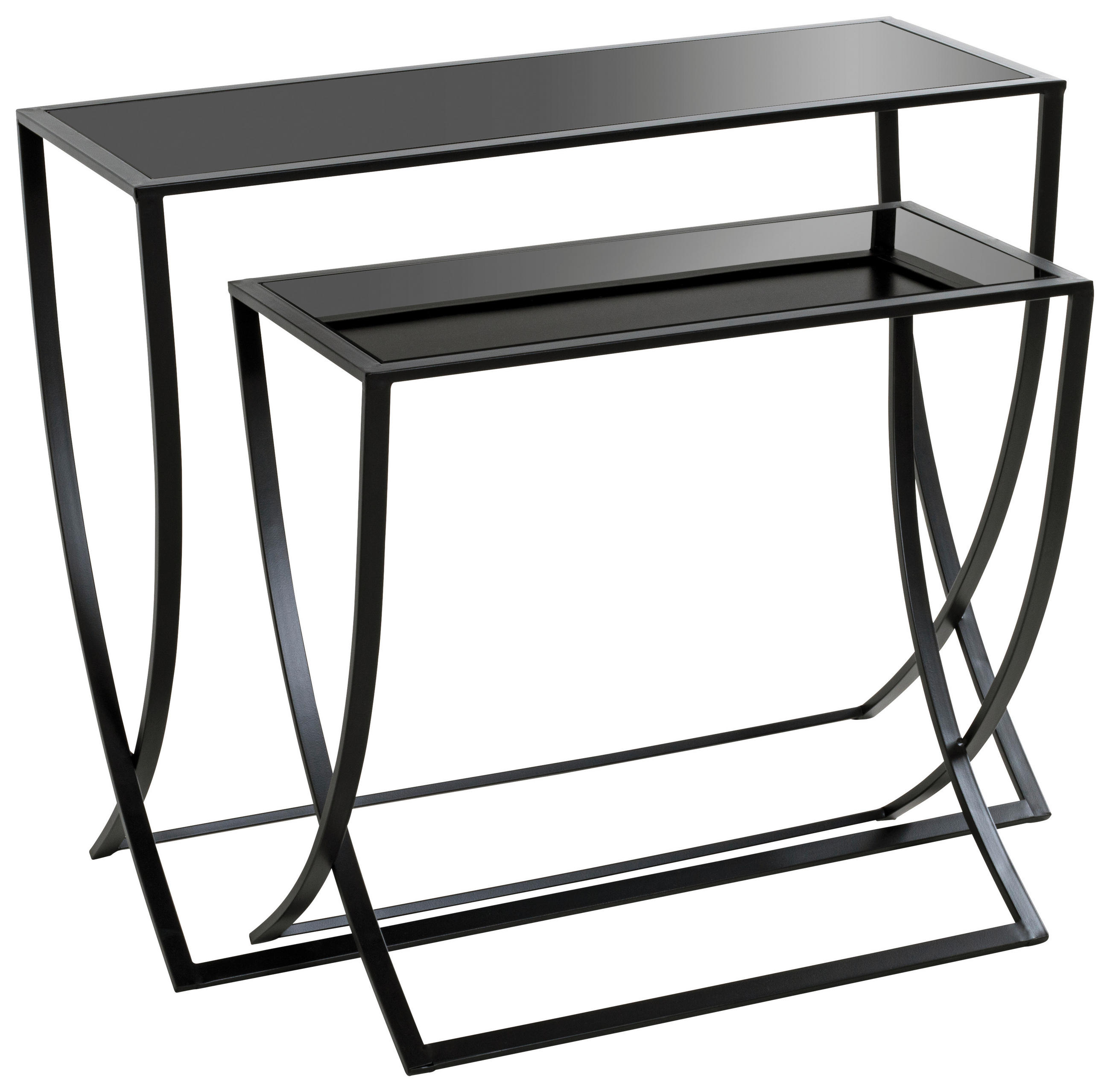 BEISTELLTISCHSET rechteckig Schwarz  - Schwarz, Design, Glas/Metall (60-80/30/55-65cm)