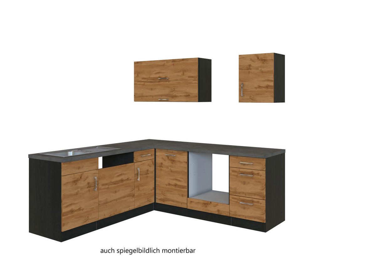 ECKKÜCHE 210/210 cm  in Graphitfarben, Eichefarben  - Eichefarben/Anthrazit, Modern, Holzwerkstoff/Metall (210/210cm) - Held