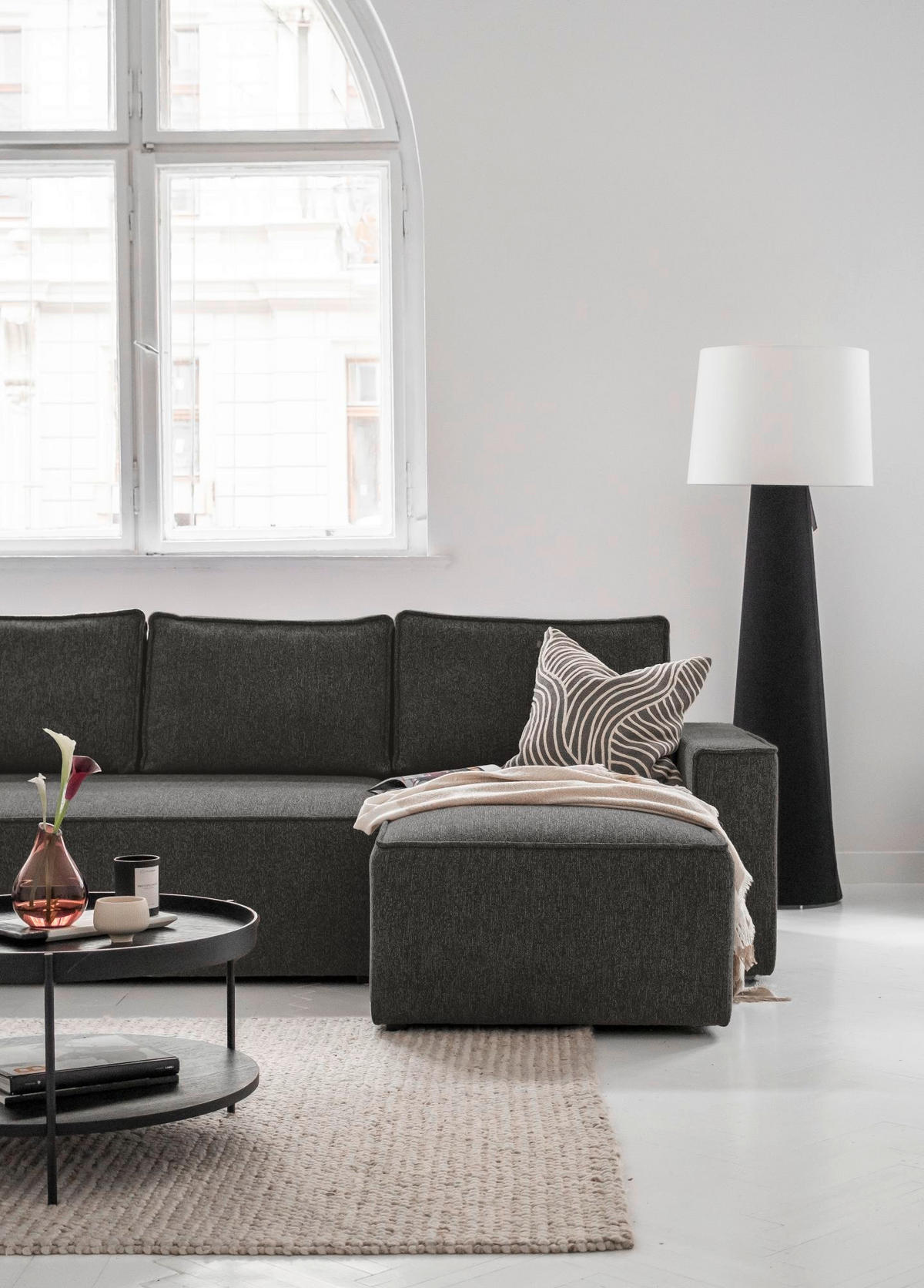 WOHNLANDSCHAFT in Dunkelgrau  - Weiss/Dunkelgrau, Design, Kunststoff/Textil (194/322/156cm) - MID.YOU