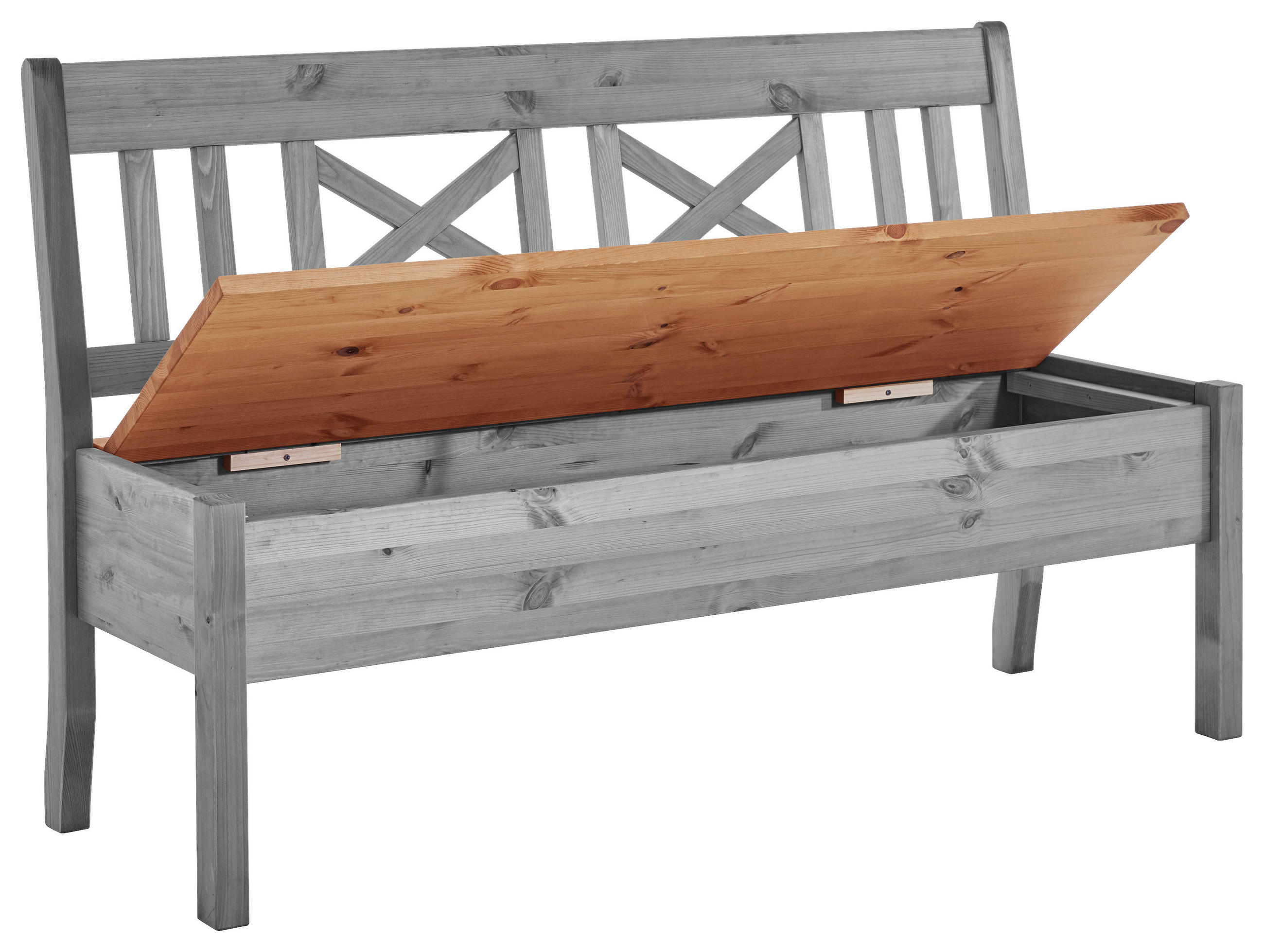 SITZBANK 148/93/58 cm Grau, Laugenfarbig Kiefer massiv  - Laugenfarbig/Grau, ROMANTIK / LANDHAUS, Holz (148/93/58cm) - Boxxx