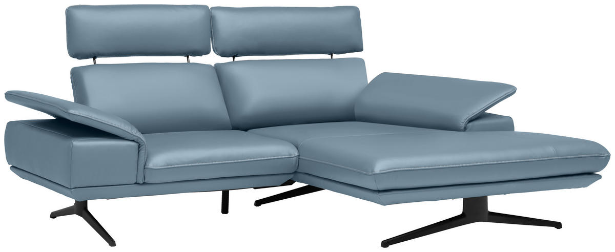 ECKSOFA in Echtleder Blau  - Blau/Beige, Design, Leder/Metall (239/150cm) - Koinor