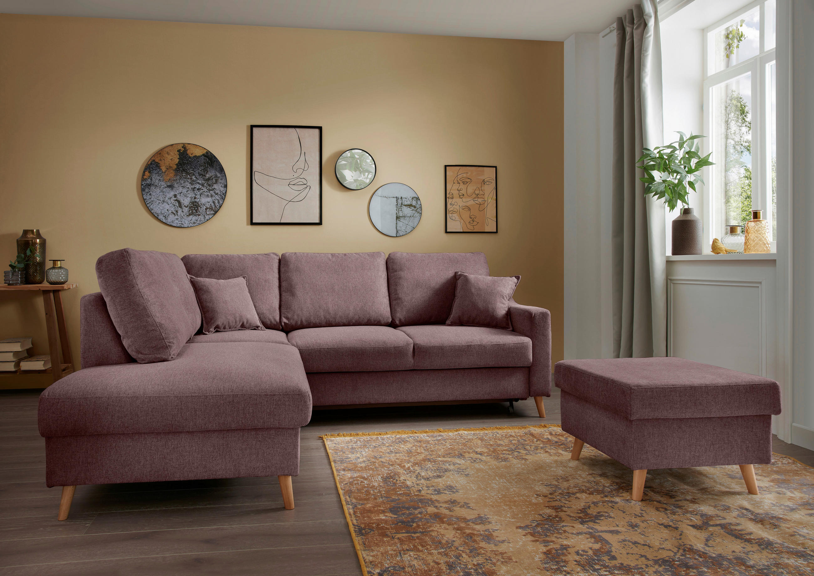 ECKSOFA Bordeaux Struktur - Bordeaux/Naturfarben, KONVENTIONELL, Holz/Textil (200/230cm) - P & B