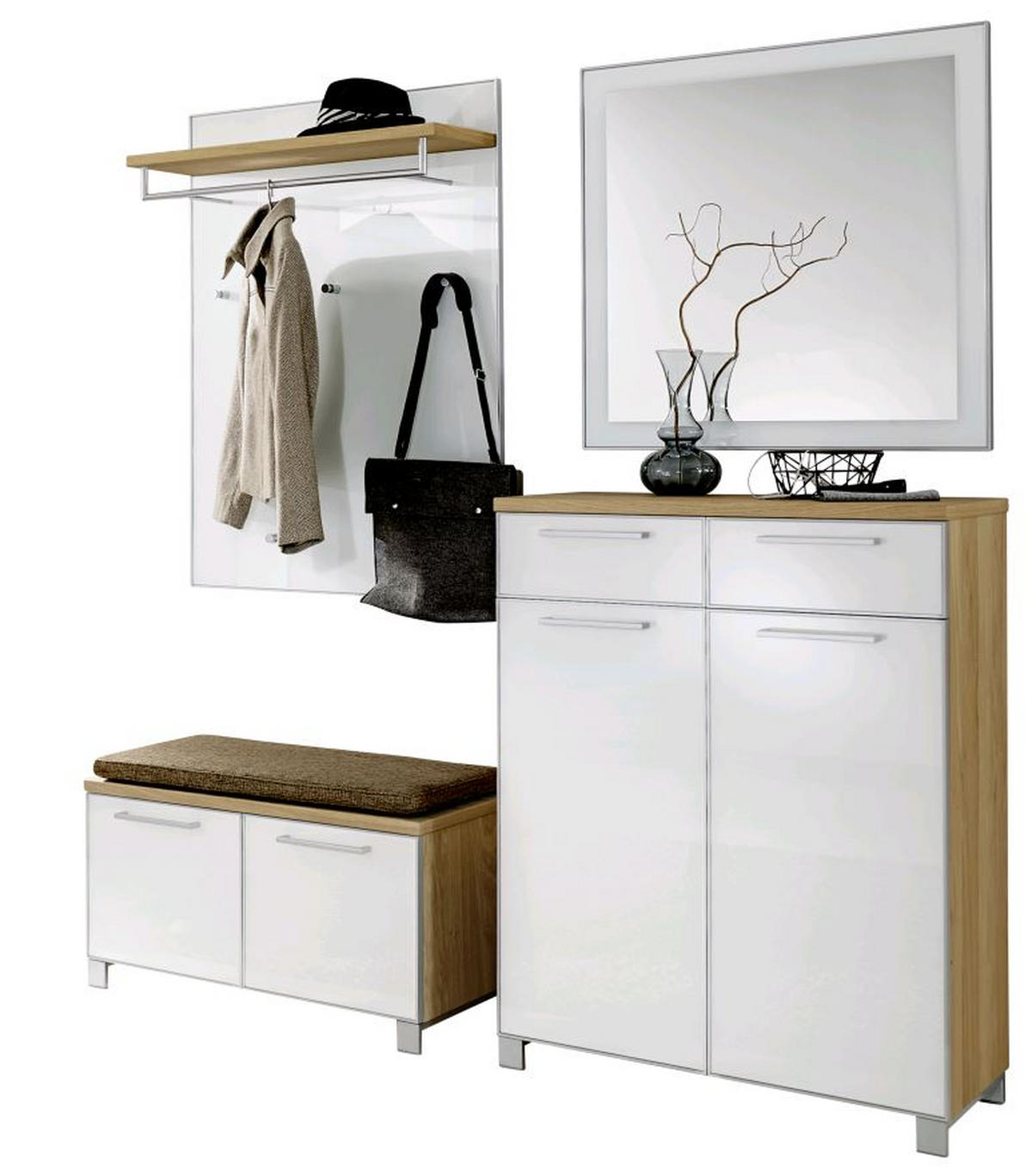 GARDEROBE 5-teilig  in 175/195/40 cm  - Hellbraun/Weiss, Design, Glas/Holz (175/195/40cm)