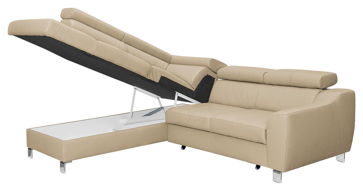 ECKSOFA in Lederlook Echtleder Beige  - Chromfarben/Beige, Design, Leder/Textil (208/245cm) - Livetastic