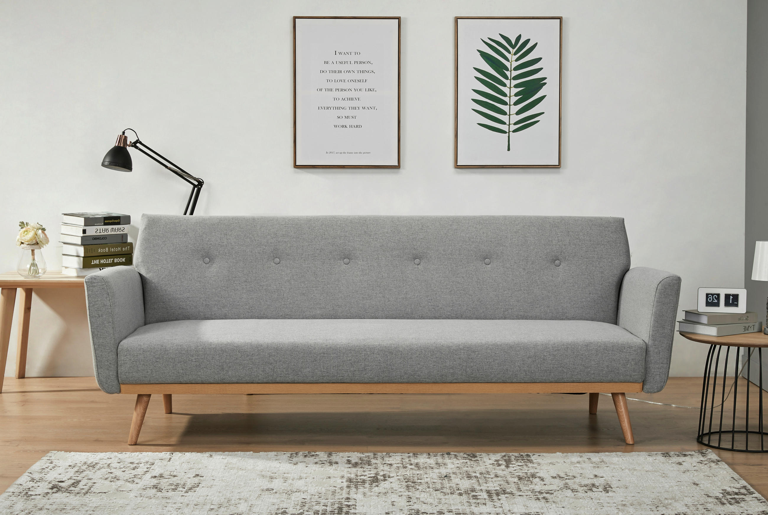 SCHLAFSOFA in Struktur Hellgrau  - Hellgrau/Naturfarben, MODERN, Holz/Textil (212/79/85cm) - Livetastic