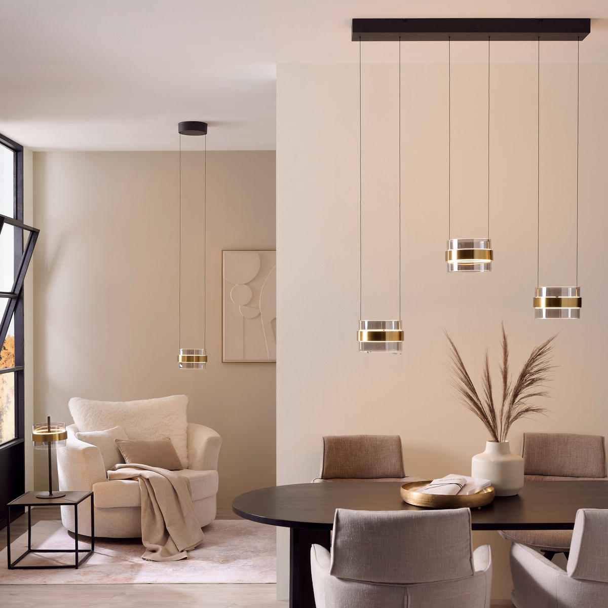 LED SVJETILJKA VISEĆA    105/21,5/200 cm    Inside  - boje mjeda/svijetlo siva, Design, staklo/metal (105/21,5/200cm)