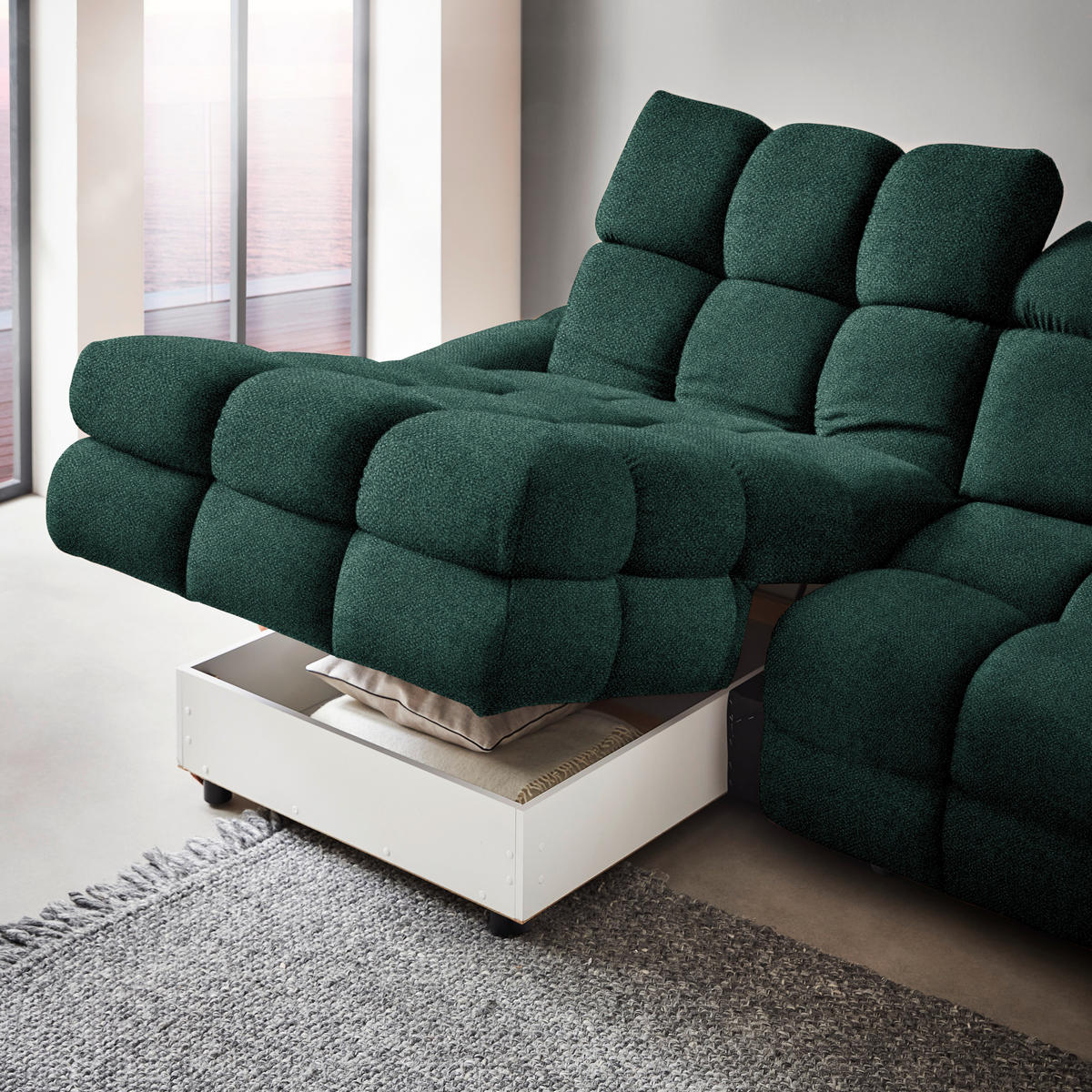 HÖRNSOFFA i velour mörkgrön  - svart/mörkgrön, Design, textil/plast (178/283cm) - Welnova