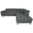ECKSOFA inkl. Funktionen Grau Webstoff  - Silberfarben/Grau, Design, Textil/Metall (257/226cm) - Xora
