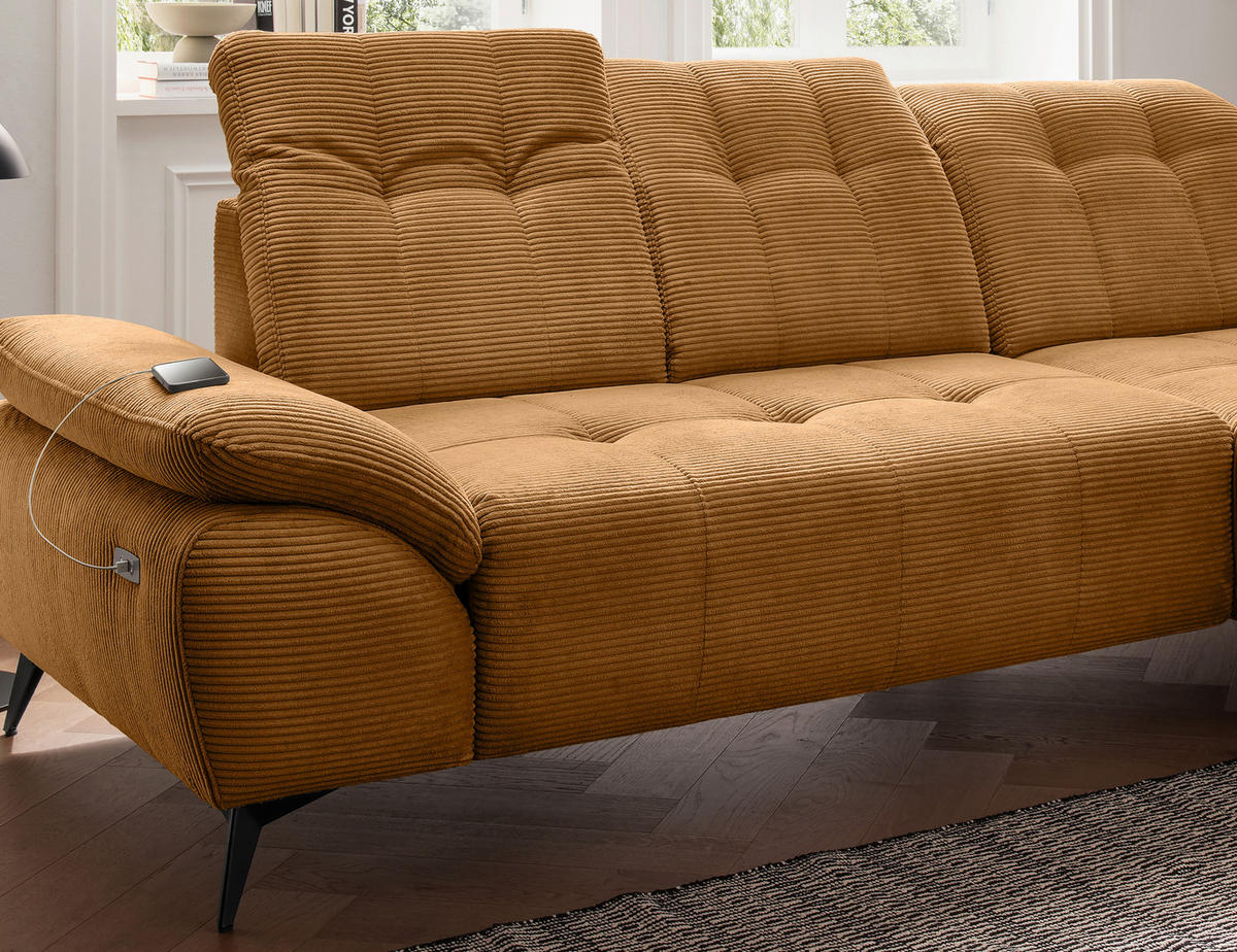 ECKSOFA Cord Goldfarben  - Goldfarben/Schwarz, Modern, Textil/Metall (280/180cm) - Livetastic