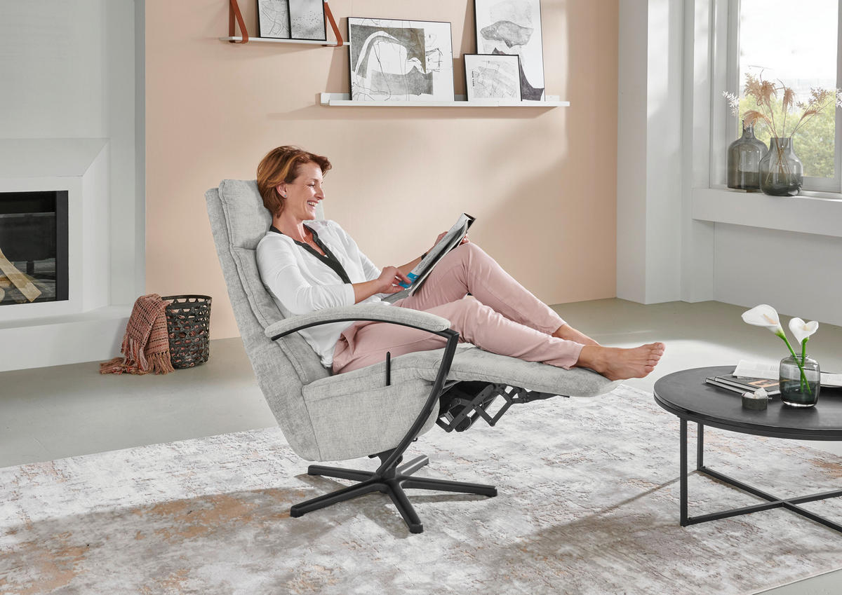 RELAXSESSEL in Textil Ecru  - Ecru/Schwarz, Design, Textil/Metall (76/110/83cm) - Beldomo Speed
