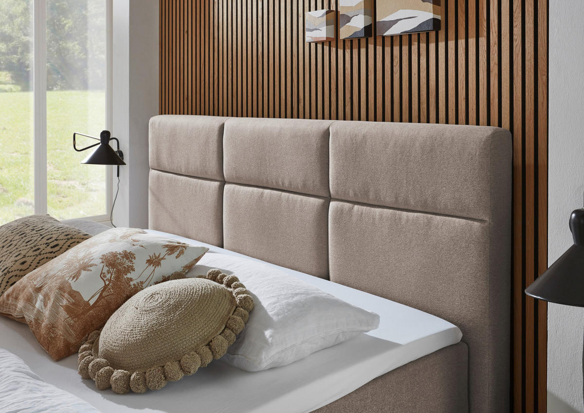 BOXSPRINGBETT 180/200 cm  in Taupe  - Taupe/Eichefarben, Basics, Holz/Textil (180/200cm) - home24