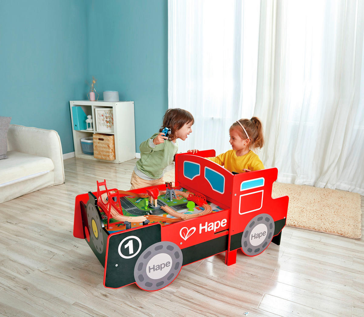EISENBAHNSPIELTISCH - Multicolor, Basics, Holz/Holzwerkstoff (122,8/59,0/63,8cm) - Hape