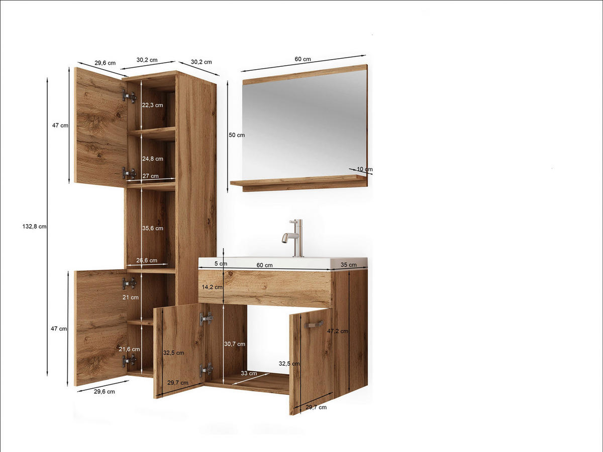 BADEZIMMER 4-teilig  in  - Kaschmir/Beige, LIFESTYLE, Holzwerkstoff/Metall (90,2/132,8/35cm) - P & B