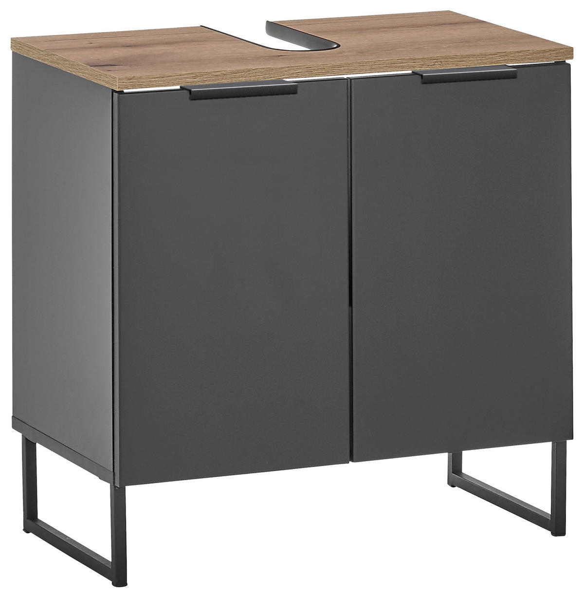 WASCHBECKENUNTERSCHRANK 60/60/35 cm  - Eichefarben/Schwarz, KONVENTIONELL, Holzwerkstoff/Metall (60/60/35cm) - home24