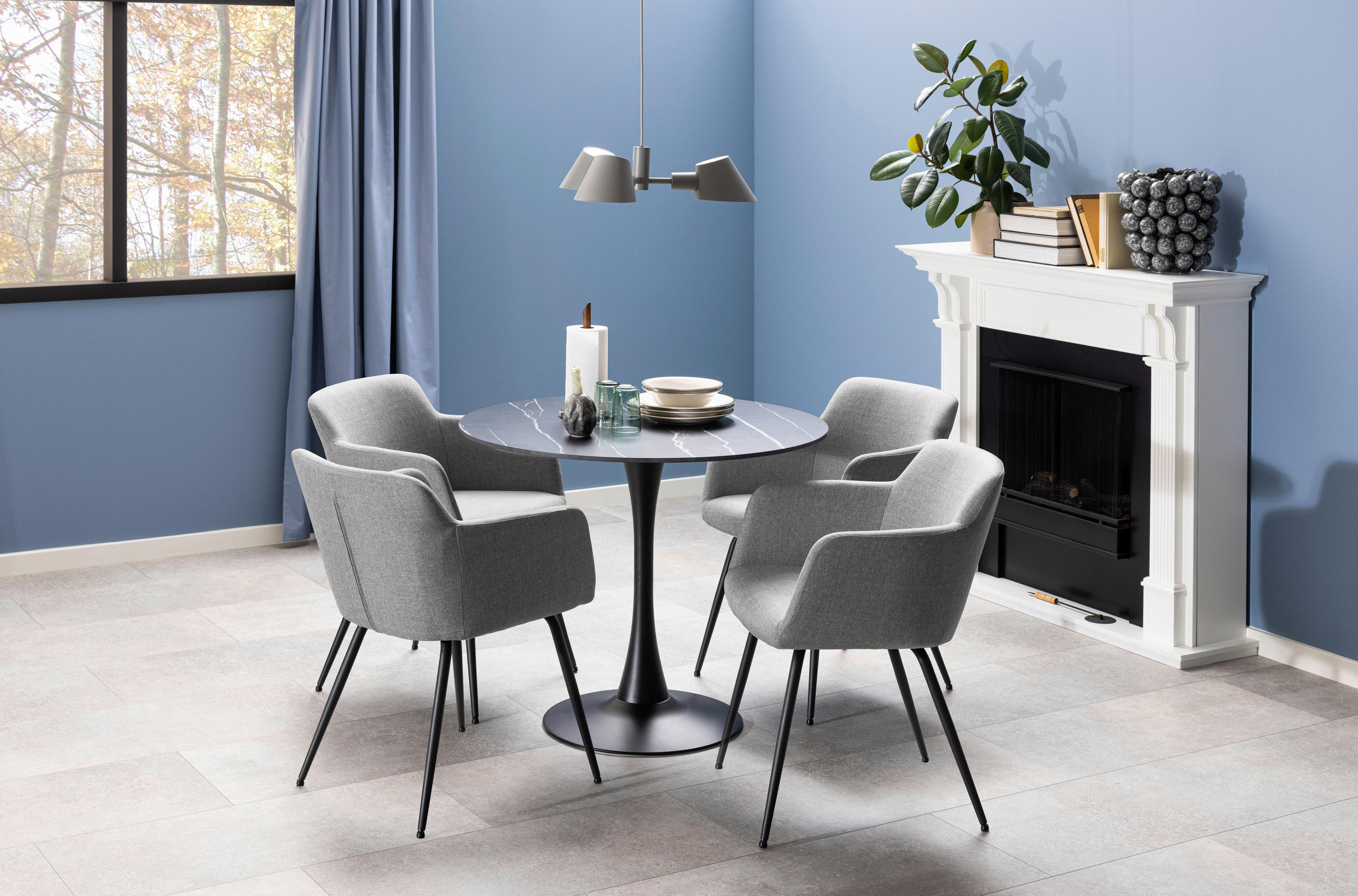 ESSTISCH in Keramik 90/90/75 cm  - Schwarz, Trend, Keramik/Metall (90/90/75cm) - MID.YOU