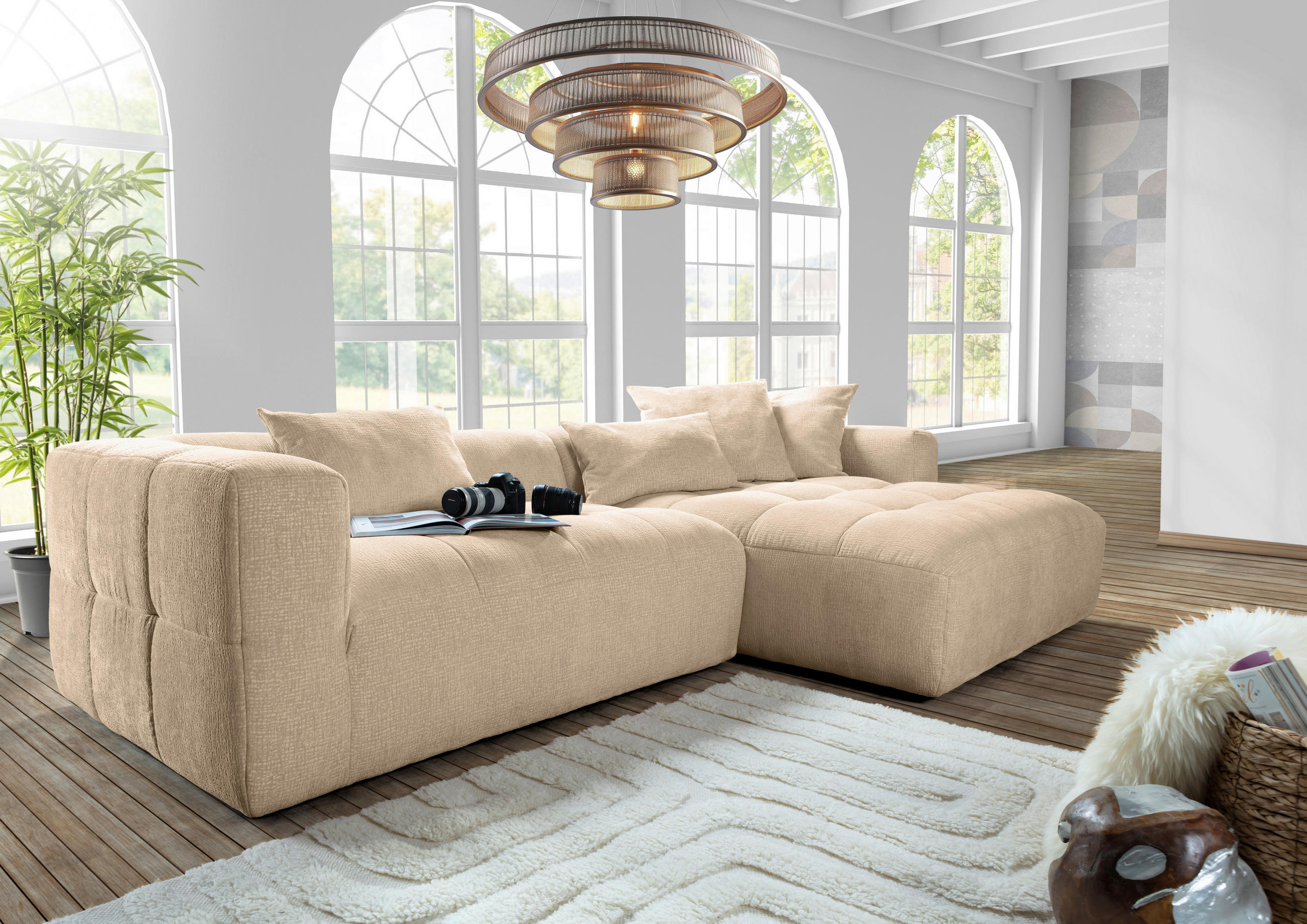 ECKSOFA Schlammfarben Flachgewebe  - Schlammfarben/Schwarz, KONVENTIONELL, Kunststoff/Textil (280/170cm) - Carryhome