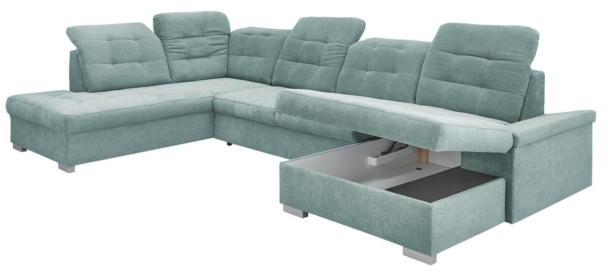 WOHNLANDSCHAFT in Mikrofaser Mintgrün  - Chromfarben/Mintgrün, Design, Kunststoff/Textil (212/330/169cm) - Livetastic