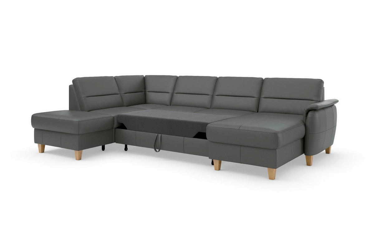 SEDACÍ SOUPRAVA, textil, kůže, antracitová - barvy dubu/antracitová, Basics, dřevo/textil (212/308/163cm) - Sit & More