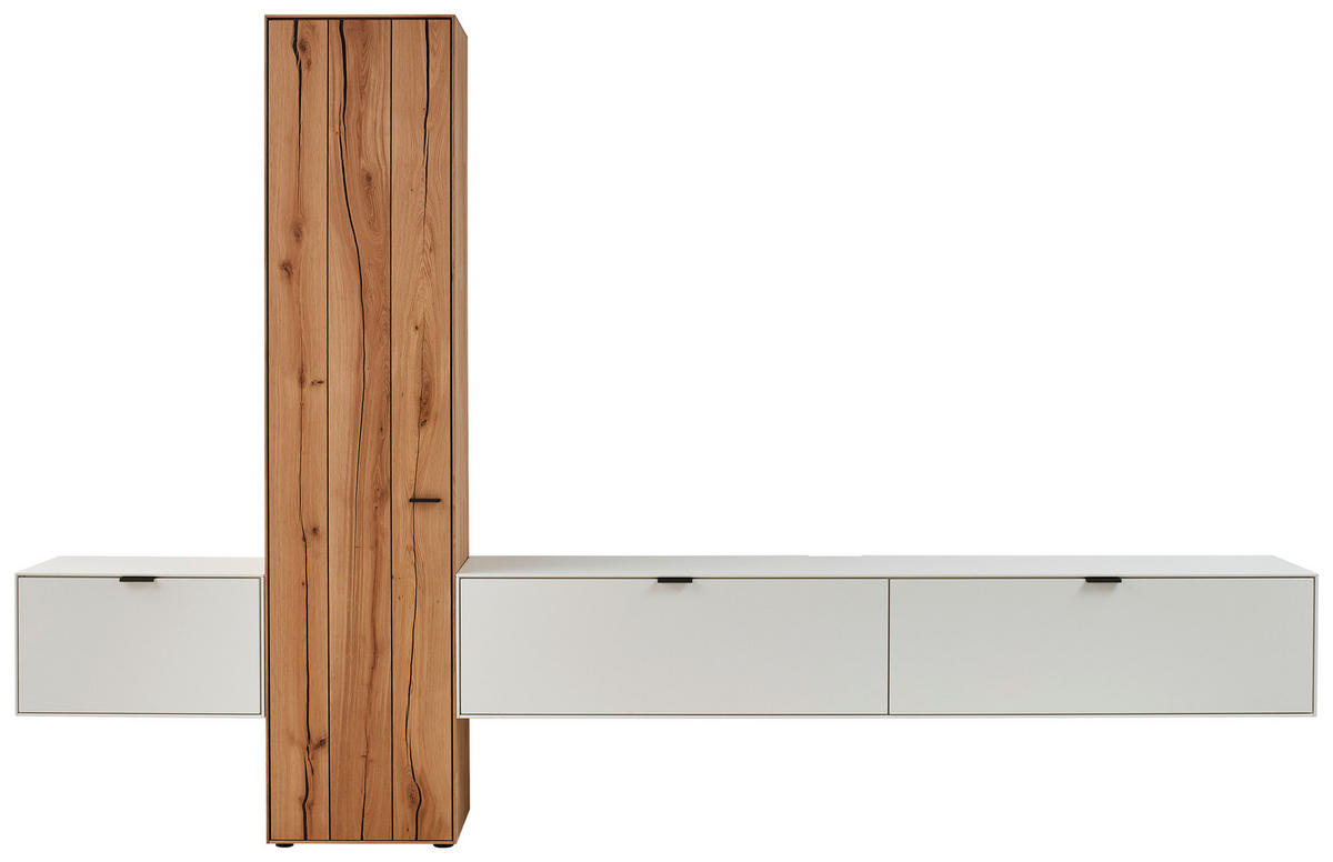 WOHNWAND  in Weiß, Eichefarben  320,7/205,5/37,1 cm    - Eichefarben/Weiß, Design, Glas/Holz (320,7/205,5/37,1cm) - Dieter Knoll