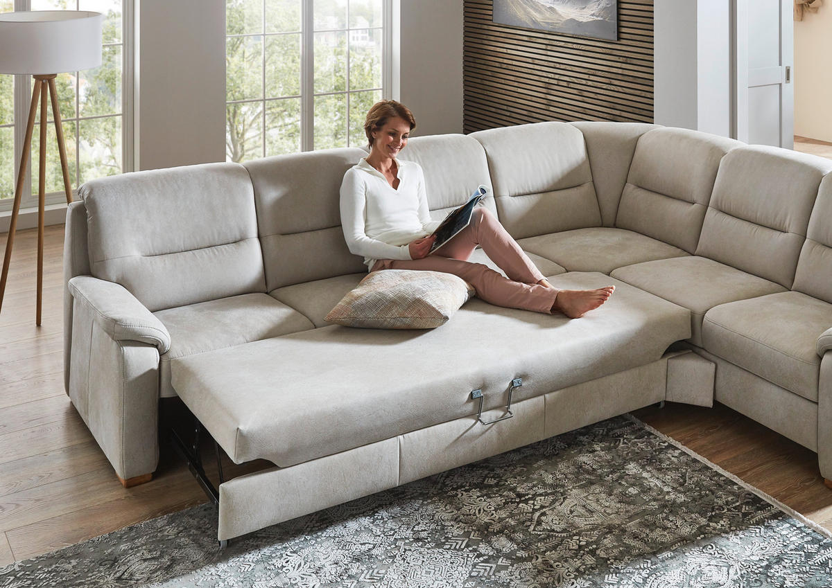 ECKSOFA Mikrofaser Hellgrau  - Eiche Bianco/Hellgrau, Konventionell, Holz/Textil (303/245cm) - Beldomo Comfort